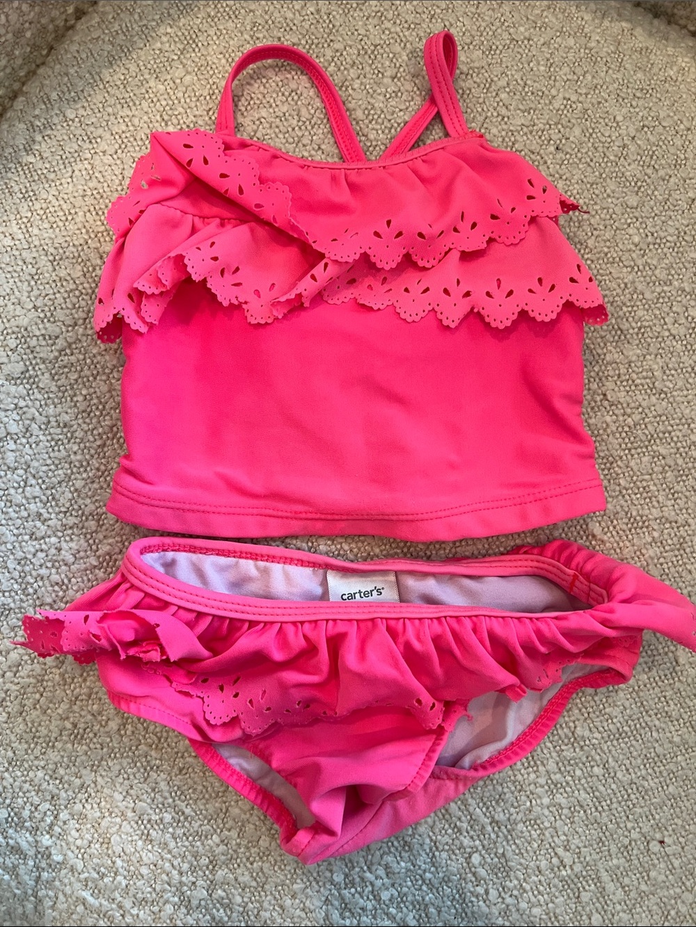 Carter's Bright Pink Ruffle Two-Piece Swim Set -12 months EUC
